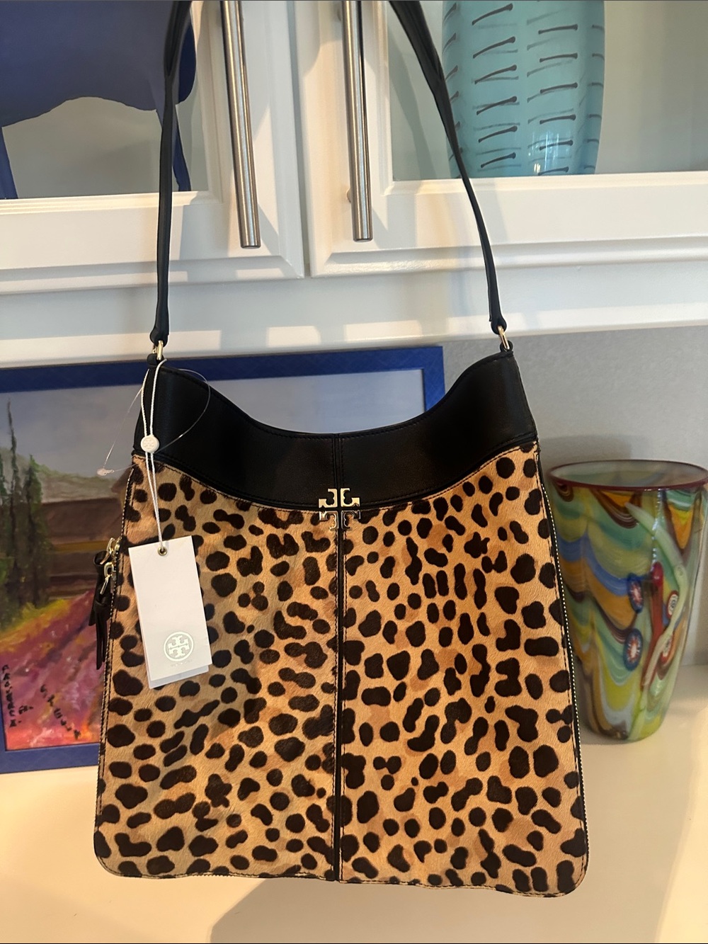 NWT Tory Burch Leopard-Print Shoulder Bag in Black and Brown - Picture 3 of 8